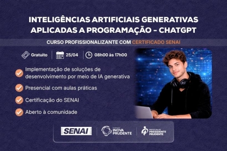 Inova Prudente e Senai abrem inscrições para curso gratuito de Programação com Inteligência Artificial Generativa